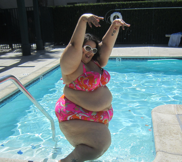 Chubby by pool
