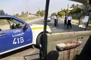 Bloodstained car after roadside bombing of police in Zaynoun (Baghdad) today