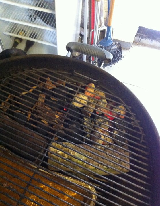 A grill that has some food on it