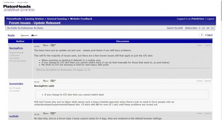 Forum Issues - Update Released - Page 1 - Website Feedback - PistonHeads