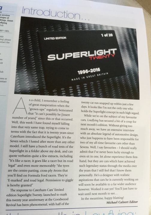 Coverage of the Superlight Twenty in this months Low Flying. - Page 1 - Caterham - PistonHeads