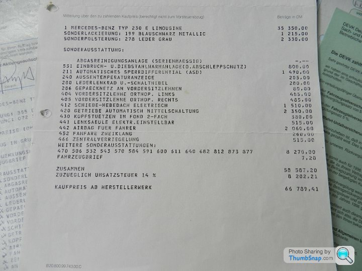 Old 230e Sales Invoice Page 1 Mercedes Pistonheads Uk