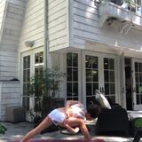 Kate Beckinsale practicing yoga.