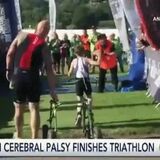 Kid with cerebral palsy finishes triathlon