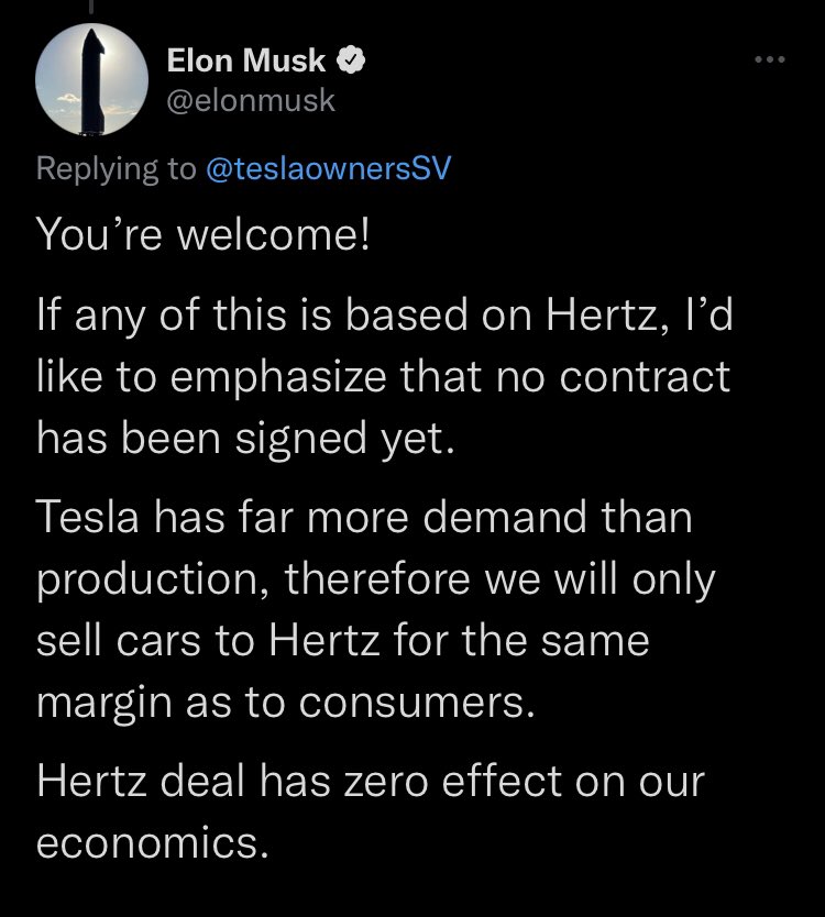 Tesla and Uber Unlikely to Survive (Vol. 2) - Page 477 - EV and Alternative Fuels - PistonHeads UK - The image is a screenshot of a social media post. It features a text message from "Tesla Owners" with the subject line "You're welcome!". The body of the message is a response to an article in Hertz, expressing that the writer would like to emphasize that no contract has been signed yet and that Tesla is far more likely to produce cars for consumers than for companies. It mentions that there will be zero effect on our economics. Additionally, it states that "Herz deal" has a zero chance of success. The text message also mentions Hertz's deal with Tesla has a zero chance of success.