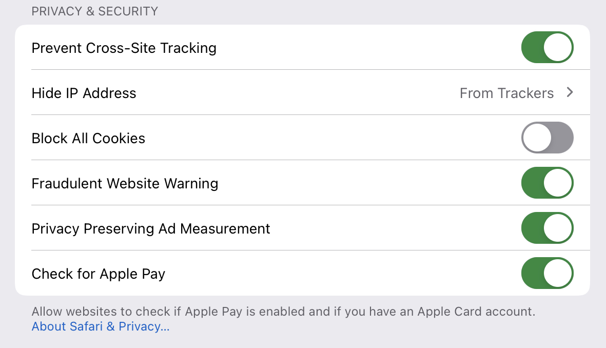 Safari privacy settings