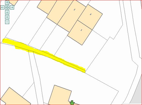 Establishing ownership of a strip of land - Page 1 - Homes, Gardens and DIY - PistonHeads - The image shows a simple floor plan with an area outlined in yellow. There are a few geometrical shapes including rectangles and squares depicted, suggesting architectural design. The floor plan is primarily in black, while the yellow area stands out, possibly indicating a significant detail or feature. The plan is likely a template or draft for a larger design or construction project, given the bare and simple nature of the current layout.