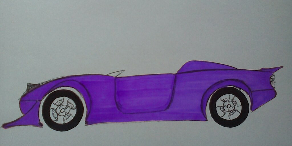 Saved from the "Scene" Mk1 MX5 rescue-ish - Page 1 - Mazda MX5/Eunos/Miata - PistonHeads - The image depicts a purple concept car. The car has a curvy, possibly electric vehicle design, with smooth, round lines. It features large wheels and a distinctive rims, possibly suggesting advanced engineering or aesthetics. The hand-drawn style gives the image an artistic and conceptual feel. The drawing itself is vibrant and bold, with a solid background that helps the car stand out.