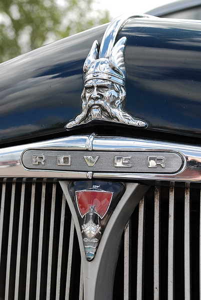 Goodwood Breakfast Club, Pre 1966 classic sunday - Page 1 - Goodwood Events - PistonHeads - The image showcases the grille of an antique car, which is the main focus. The most striking feature is the intricate metal bison head, a symbol of the car brand. This bison head is an example of vintage automotive design and is situated at the center of the grille. The car itself appears to be a vintage or classic vehicle, with a dark color palette that includes shades of blue, gray, and black. The grille's design, combined with the classic car's vintage look, evokes a sense of solidity and craftsmanship from an earlier era of automotive history.