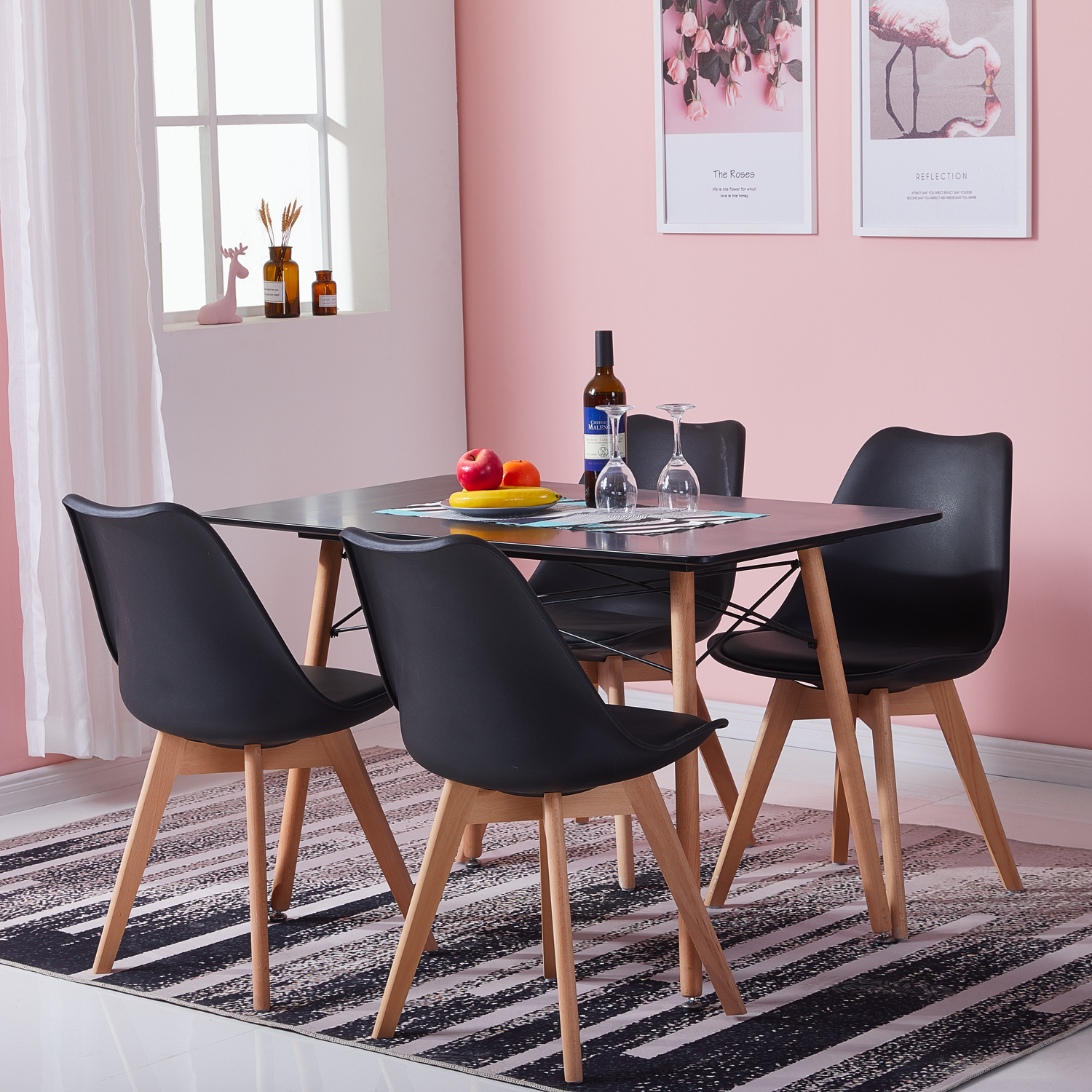 Dora Household Moderne ensemble table de Salle à Manger Table Noir+4 Chaises Noir-Scandinave Style-Cuisine, Salon