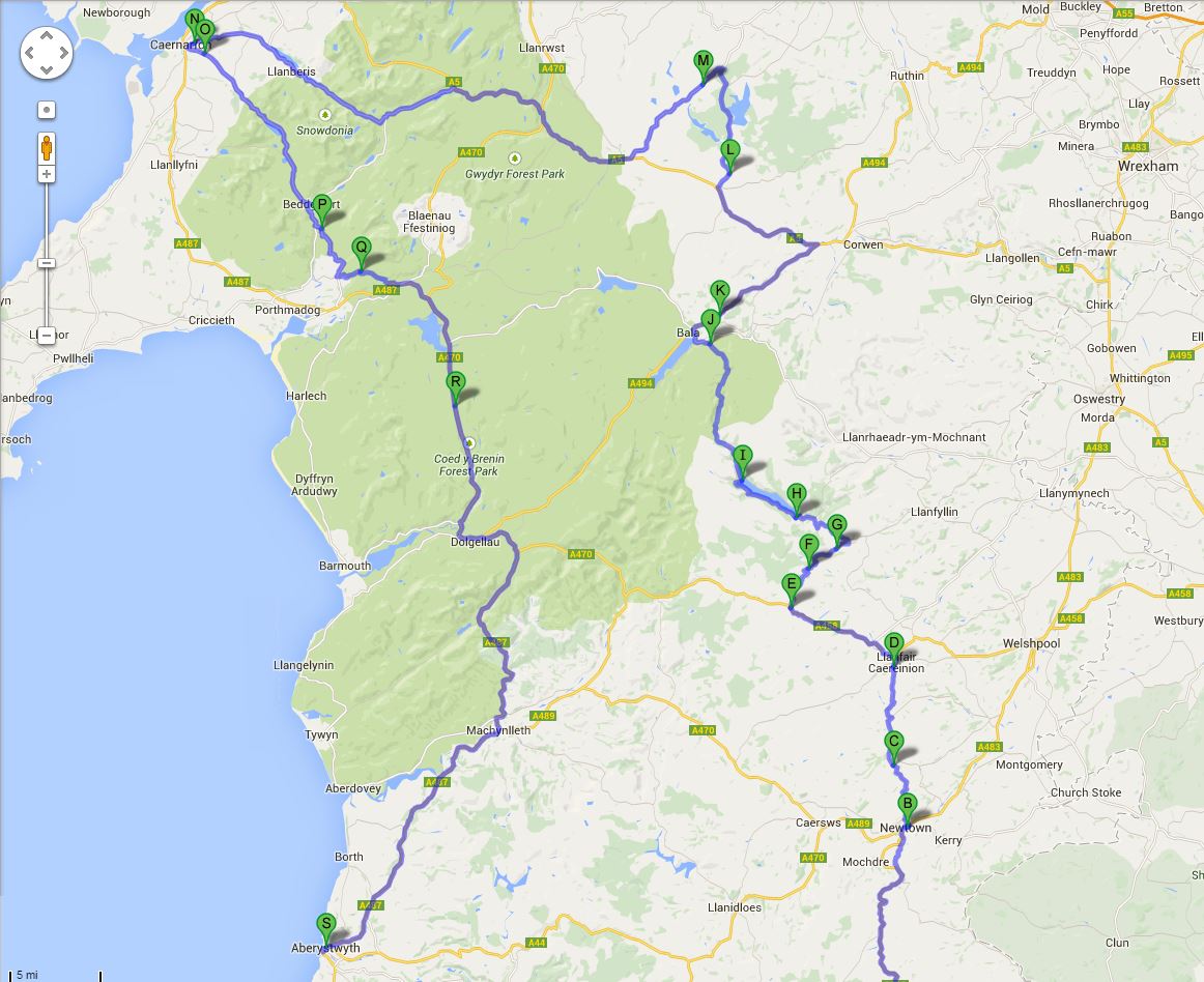 EVO triangle - Page 42 - Roads - PistonHeads - The image presents a map illustrating a long and winding route extending across multiple roads. Along the path, there are several markers, including red rectangles connected by blue lines, which represent different sections of the route. The map allows one to trace a journey across various locations, some of which are identified by their names. The background is a combination of colors, creating a detailed representation of the terrain. The map provides a clear and informative view of the route and its surroundings, making it useful for planning travel or understanding the geography.