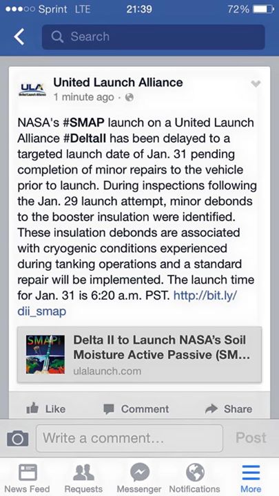 A collage of photos of a person holding a cell phone - Pistonheads - The image is a screenshot from a smartphone application, most likely Facebook or a similar social network, featuring a post by NASA. The post announces a partial launch on a United Launch Alliance rocket called Delta II from NASA's Kennedy Space Center, scheduled for January 31 pending completion of final vehicle checks. The date and time of the launch are mentioned, and the launch window is updated to be between 6:20 AM and 6:20 PM, Eastern Standard Time. The post also includes a link to NASA's website for more information about the launch, which is not fully visible in the image.