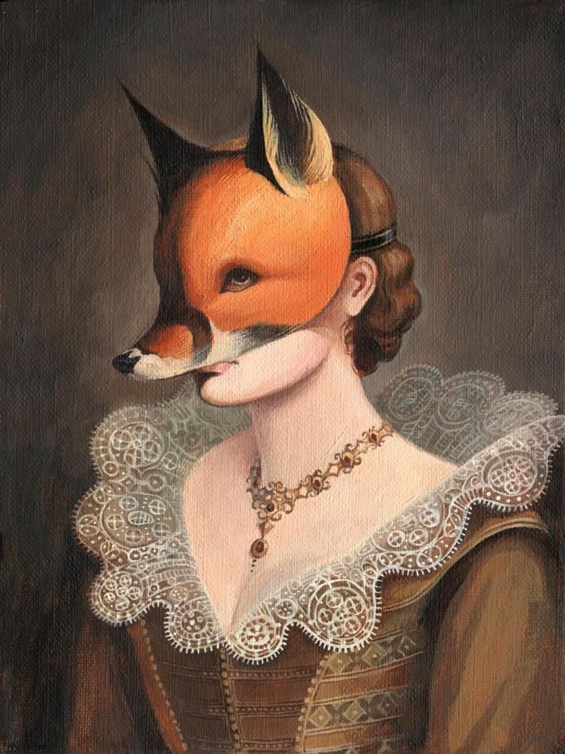 woman in a fox mask (painting)