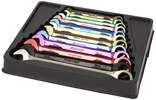 Your frivolous purchases, stuff you don't need... - Page 475 - The Lounge - PistonHeads - The image depicts a vibrant set of 12 pink measuring tape wrenches, each labeled with a different size, neatly arranged in a black carrying case with multiple compartments. The wrenches come in various sizes ranging from 7mm to 19mm. The tool handles are colorful, following a gradient pattern from dark to light, while the blade of each wrench is a consistent bright pink, and the brand name "Premier" is clearly visible on the blade. The colors of the wrench handles and blade create a visually appealing contrast against the black carrying case, which appears sturdy and well-designed. The overall organization of the tools within the toolbox indicates they are ready for use, suggesting that they might have been recently purchased, used in a project, or perhaps awaiting assignment to someone in need of measuring and wrenching tools.