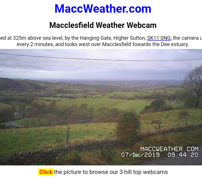 Tell Us Something Really Trivial About Your Life (Vol 32)  - Page 428 - The Lounge - PistonHeads - The image is a screenshot of a webpage from the website www.macmweather.com. It shows a weather cam snapshot of a rural landscape. In the foreground, there's a field with some trees and bushes. A small road or pathway runs through the field. Beyond this, a hill rises and is topped with more vegetation. The background reveals a larger expanse of rolling hills under an overcast sky.

The webpage title "MACMWEATHER WEATHER WEB CAM" indicates that the image is from a live weather cam hosted by Macmweather. Below this, there's a location marker showing "Macclesfield Weather Web Cam." The date and time stamp at the bottom of the webpage are "31/01/2023 11:06 AM," suggesting that the image was captured on January 31, 2023, at 11:06 AM.

There is also a text overlay in the top right corner of the webpage screenshot. It reads "Click to browse our 3 hill webcams" which likely directs viewers to other live weather cams hosted by Macmweather. The image has been marked as "unsafe for children," although it's not clear what specific content might be unsuitable for children.