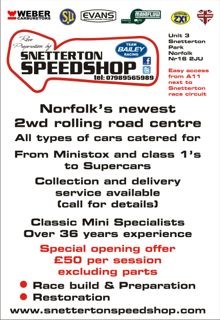 Snetterton speed shop - Page 1 - East Anglia - PistonHeads - The image is a poster for a car mechanic shop called "Snitterton Speedshop." It prominently displays a stylized depiction of a race car in red and silver. The poster advertises that the shop offers all types of cars catered for, from Mini to Supers can automobiles. They provide services like car deliveries, collection services, and can be called for appointments. The poster also highlights the availability of classic, mini specialists, and the shop's feature of restoring and preparing race cars and preparing other exotic cars. The poster has several contact information indicated, including phone numbers and a website address, presumably for booking appointments or contacting the shop.