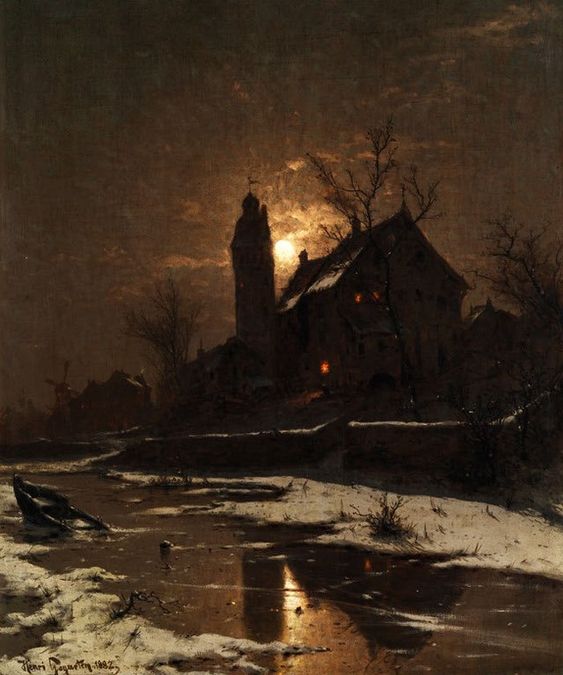 Manor with Tower in the Moonlight, by German painter Heinrich Gogarten (1850-1911)pic.twitter.com/g3Uzjld5SP