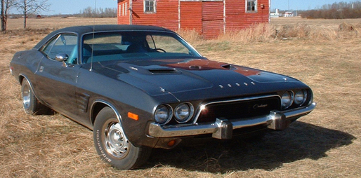 Pistonheads American Classic Smallest - The image shows a classic muscle car parked in a field. The car is a dark, vintage model with a sleek body and a sporty finish. It is positioned in front of a small red building, which appears to be a cabin or shed. The surrounding landscape is rural, with dry grass covering the ground and a wooden fence in the background. The sky is clear, suggesting a sunny day. The car's vintage design, along with its setting, evokes a sense of nostalgia for classic road trips.