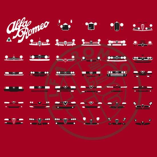 RE: Alfa Romeo Stelvio Quadrifoglio: UK Drive - Page 3 - General Gassing - PistonHeads - The image displays a collection of car models, presented in an organized manner. Each model is illustrated with a line drawing, and each one has a label written in Italian. The cars are arranged in a grid-like pattern, creating a visually structured display. The style of the illustration appears to be digital, with a clean and modern aesthetic. In the top left corner, there is text that reads "Alfa Romeo," indicating the brand of these vehicles. The colors used for the cars vary, providing a sense of variety within the collection.