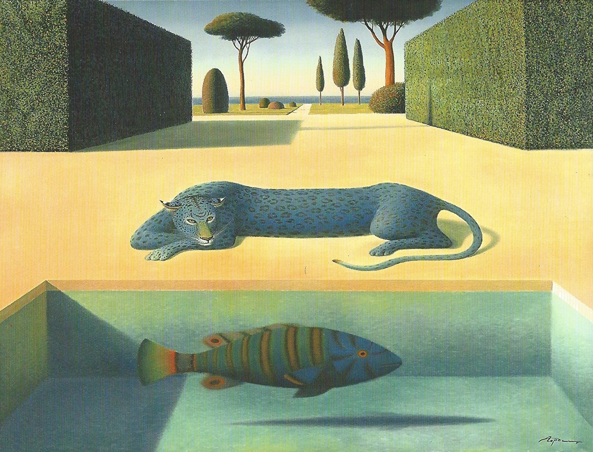 Blue Leopard and Fish 34x38 by Evgeni Gordiets, Oil