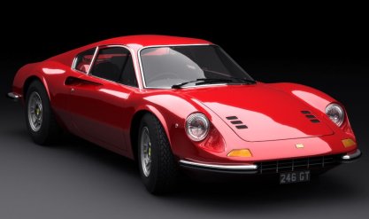 £1.5 million for a classic Italian car. What would you buy? - Page 3 - General Gassing - PistonHeads - The image showcases a vibrant red sports car set against a contrasting black background. Its sleek design and distinctive modifications, such as a large air scoop and a four-cylinder engine, are clearly visible. The car is viewed from a three-quarter angle, emphasizing its low and wide stance. The scene is illuminated, with light sources coming from different directions, adding depth and emphasizing the car's reflective surface. The car is stationary, with no other objects present in the frame.