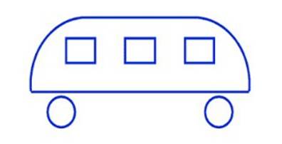 The image depicts a simple sketch of a dart carton. The carton has an elongated shape and features three rows of windows or boxes. Each row of windows consists of two similar units, making a total of six smaller squares or boxes on the carton. The carton is also supported by two circular bases suggesting wheels for mobility. The entire illustration is presented in the icon form, using blue lines for the outline and interior details.