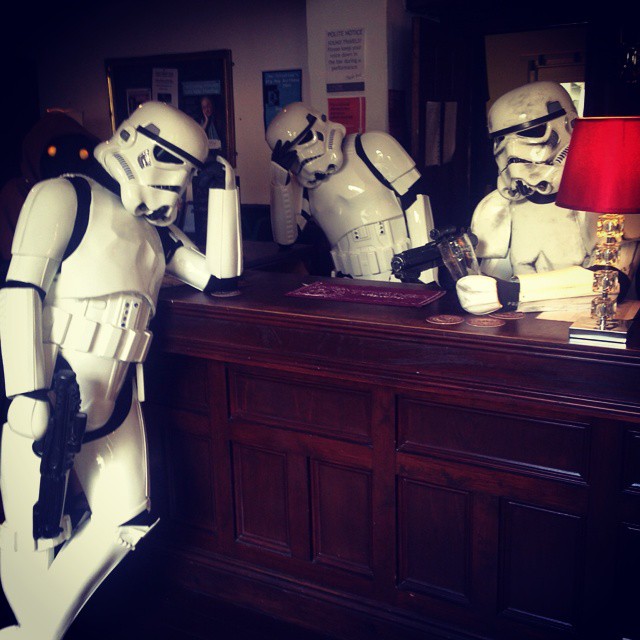 Has there ever been a PHers mugshot thread?  A new line up - Page 29 - The Lounge - PistonHeads - The image depicts three Stormtrooper figurines leaning against a dark wooden bar in what appears to be a dimly lit room, likely set up for a Star Wars-themed or novelty bar.