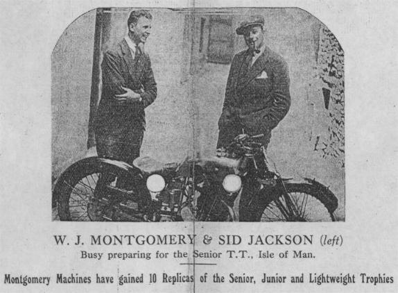 Obscure British Manufacturers. - Page 9 - Classic Cars and Yesterday's Heroes - PistonHeads - The image is black and white and appears to be an old photograph or poster. It features two men standing next to a motorcycle. The man on the left is wearing a suit and is smiling at the camera, while the man on the right is also in a suit and has a cigar in his mouth, and he too is smiling. The motorcycle has a rounded front wheel design, characteristic of early motorcycles. Both men are standing outdoors, suggesting a casual or relaxed atmosphere. The image is a proxy of nostalgia, capturing a moment from an earlier time, possibly related to Montgomery Machines or Alfred Jackson given the text in the image.