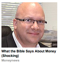 'You may like' - Page 23 - Website Feedback - PistonHeads - The image is a portrait photograph of a bald man wearing glasses and a suit jacket without a shirt. He appears to be mid-interview, as indicated by the text "What the Bible Says About Money (Shocking)" to the right of him. The setting seems to be an interior office environment, with blinds and other office items in the background. The man has a pleasant expression on his face.