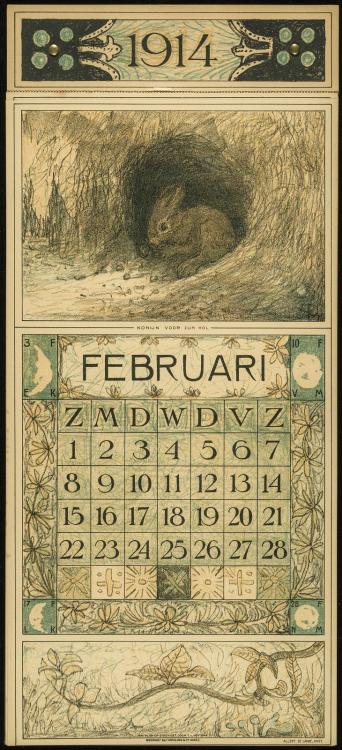 heaveninawildflower:
“February calendar pages for early 1900′s by Theodorus van Hoytema (Dutch, 1863–1917).
Images and text information courtesy MFA Boston.
”