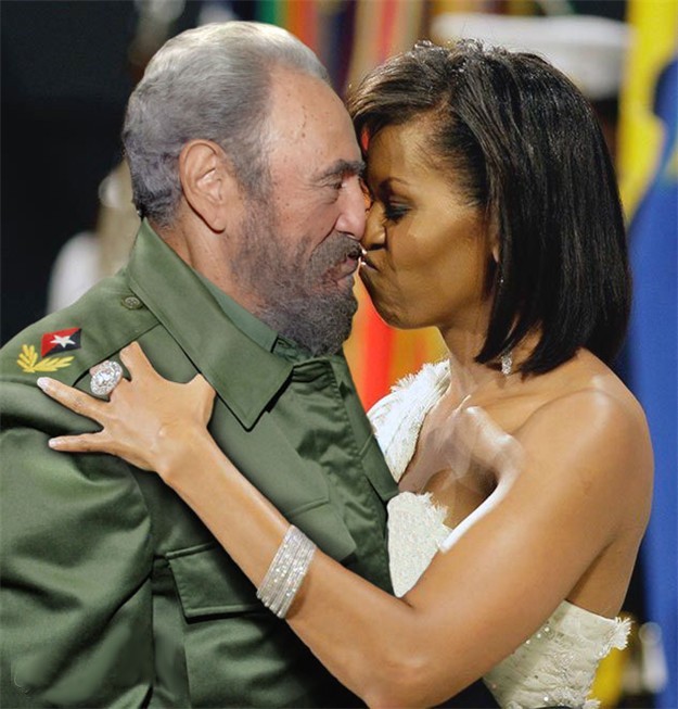 Michelle Obama Hug Photoshopped Castro Kiss