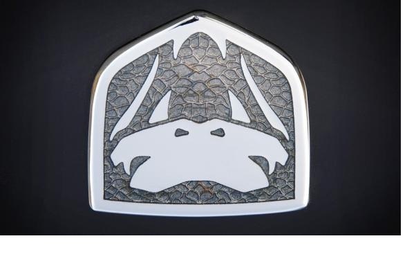 Pistonheads Viper Badge - The image presents a close-up view of a logo featuring a frog motif. The logo is predominantly white, though there are black details that add depth to the image. The frog appears to be as if it's inside a diamond shape, which may suggest a sense of diamond cut. This type of design is often associated with luxury and high value, which could indicate that it's attached to a high-end product. However, without additional context, it's not possible to fully speculate on the brand or the product it represents.