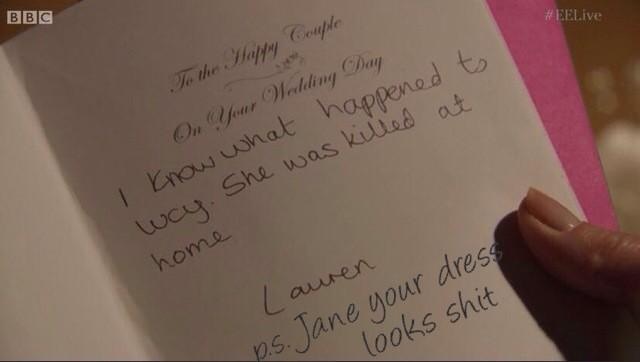 A person holding a pair of scissors in their hands - Pistonheads - The image features a handwritten note, excerpting a conversation about a wedding. The note mentions "Lucky," a dress, and "Shit," suggesting a candid and possibly humorous exchange. The handwriting is black, and it's being held by a person whose identity and relevance to the note is not visible in the frame. The background is inconspicuous with neutral colors, likely to keep the focus on the note. In the bottom left corner of the image, there's a watermark indicating "BBC" and "Felicity Day," possibly indicating the source or the subject of the conversation.