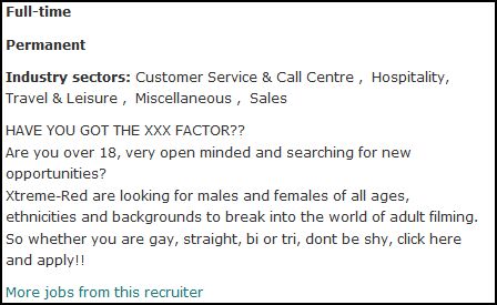 Required Film Pistonheads Porn Actors - The image displays a job advertisement. It is issued by an Industrial sector recruiter from the customer service and call centre industry, which includes sales, travel, and leisure roles. The advertisement asks if the recruiter has found their Xxx Factor, in reference to a person's value or identifying features. It offers positions for males and females of all ages, across ethnicities and backgrounds, with opportunities in the adult filming industry. They promise a gay, straight, and inclusive work environment and mention that it's easy to apply, suggesting that there may be an application process not fully described in the image. The job recruiter seems to be looking for people with an 'Xxx Factor', possibly referring to a personality trait or ability that suits the job.