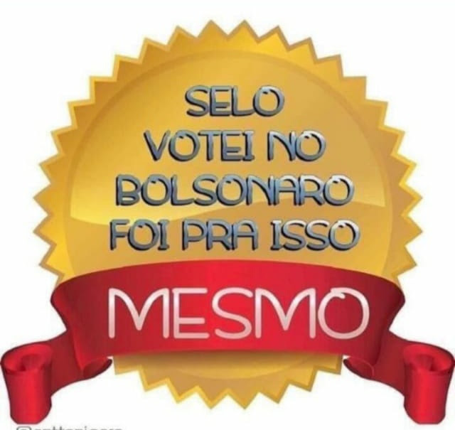 A close up of a red and white sign - Amazonia Bolsonaro Messias Brasil Mito