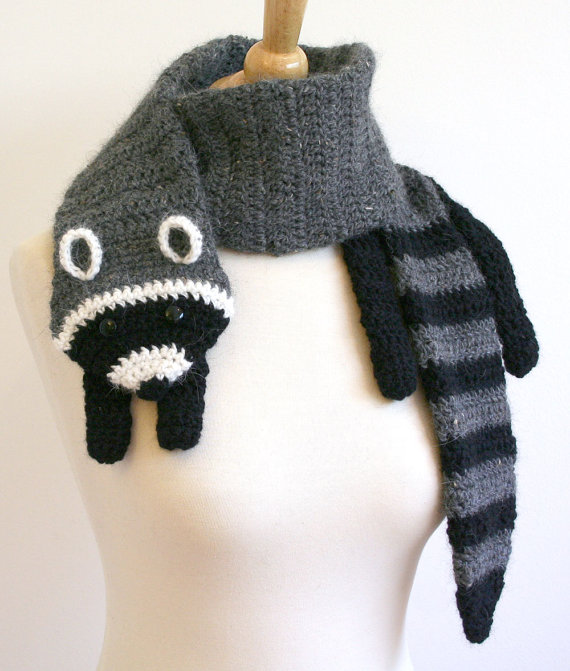 PDF crochet pattern for raccoon scarf - animal woodland diy fashion tutorial winter fall autumn