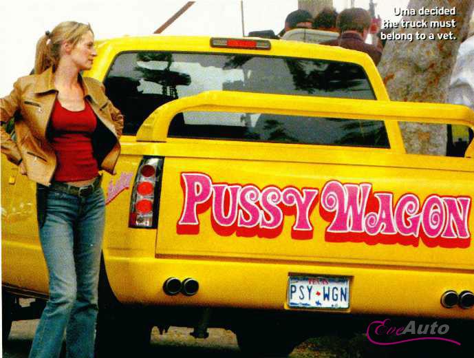 Pistonheads Sale Gotknow Silverado Chevy - In the image, a blonde woman stands confidently in front of a vibrant yellow pickup truck. The truck is prominently labeled with bold red and pink lettering that reads "Pussy Wagon". The vehicle is parked outdoors, and several people are seated behind it. The photo appears to be an advertisement or a promotional image, as indicated by the watermark in the bottom right corner that reads "Uma decided the truck must belong to a vet". The woman in the front is wearing a sleek red top and blue jeans, and the truck is on a road with a tree visible in the background.