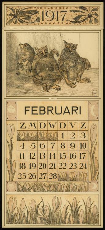 heaveninawildflower:
“February calendar pages for early 1900′s by Theodorus van Hoytema (Dutch, 1863–1917).
Images and text information courtesy MFA Boston.
”