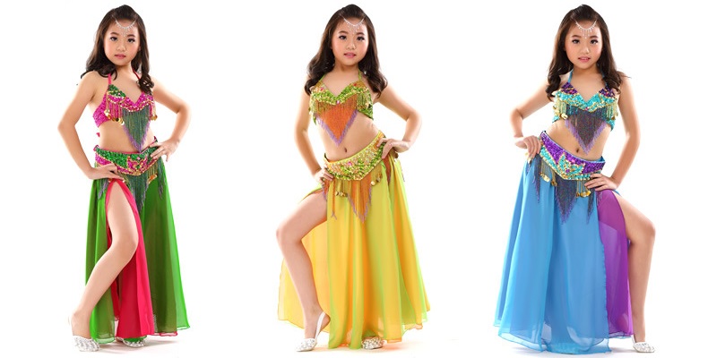 Top, Belt, skirt 3 Colours K868# Kids Girls Belly Dance Costume