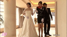A bride and groom cutting their wedding cake