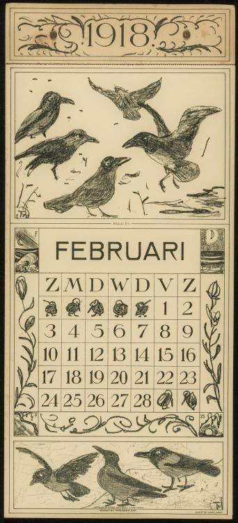 heaveninawildflower:
“February calendar pages for early 1900′s by Theodorus van Hoytema (Dutch, 1863–1917).
Images and text information courtesy MFA Boston.
”