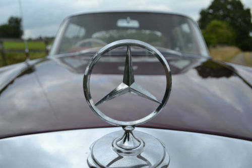 Lets see a picture of your classic(s) - Page 273 - Classic Cars and Yesterday's Heroes - PistonHeads - The image presents a striking close-up of a Mercedes-Benz car. The car's shiny silver emblem is prominently displayed on the hood, reflecting the light. The hood itself seems to be made of polished metal, further enhancing the car's sleek and luxurious appearance. The model and any other distinguishing details are not visible, but the image focuses on the car's design features. The background is blurred, drawing more attention to the car's details.