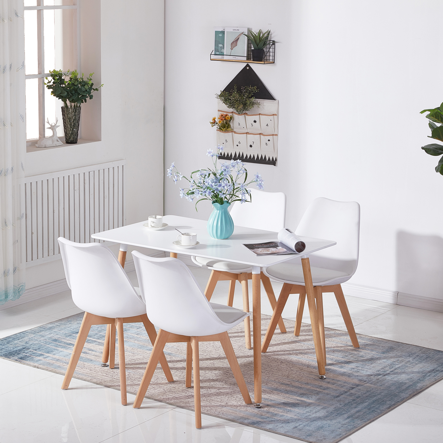Dora Household Table à Manger Rectangulaire en Bois Salle à Manger Scandinave Simple Table en bois à quatre pieds 110*70*73cm -Blanc