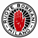 Tyre advice from Longstone Tyres - Page 1 - Ferrari Classics - PistonHeads - The image displays a circular logo with a white background. At the center of the logo is a depiction of a human hand with five fingers fingers. The hand is rendered in red, with each finger outlined in black. Above the hand, the words "RUOTE BORRAMILANO" are written in black capital letters, indicating that the logo likely represents the Italian car brand Ugo Borrani.