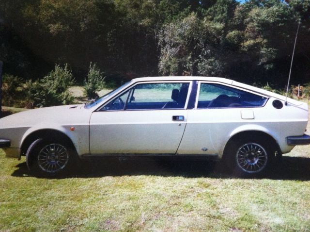 ALFASUD /SPRINT - Page 2 - Classic Cars and Yesterday's Heroes - PistonHeads - This image shows an old white car parked on a grassy area. The car is facing away from the camera, giving a side view. It features two doors and is positioned in front of a line of trees under a clear sky. The car's tires are black and appear to be in good condition. The setting suggests it might be a sunny day during a warm season.