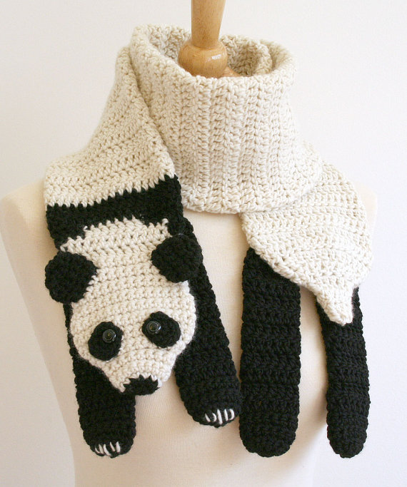 PDF crochet pattern for panda bear scarf - animal woodland warm diy fashion tutorial winter fall autumn