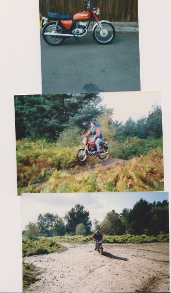 Some more biking from the past.... - Page 1 - Biker Banter - PistonHeads - This image is a collage of three separate photographs featuring off-road motorcycles. In the top two photos, the motorcycle is parked on uneven dirt terrain, with one showing a tropical environment. In the bottom photo, the motorcycle is in motion, with the rider navigating through a field with a forest in the background. The collage has a vintage look, reminiscent of Polaroid pictures, and there's a sense of adventure implied by the images.