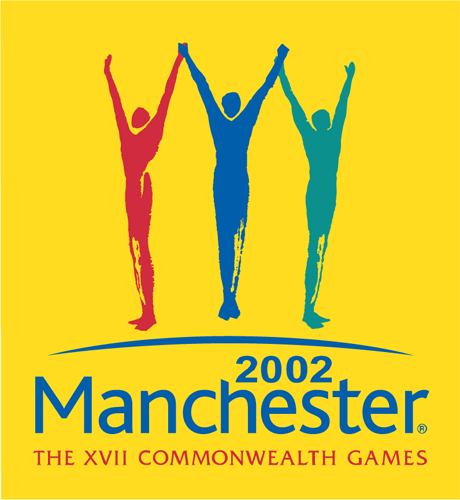 A close up of a street sign with a sky background - Pistonheads - The image is a promotional banner for a 2002 event called "Manchester 2002". It features three figures reaching up with their hands together, set against a sky background. The logo is designed with the figures' bodies forming a capital "M". This banner is associated with "The XIII Commonwealth Games", indicating that the event coincided with the 13th edition of such games.