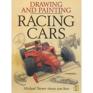 Typhoon Pistonheads Rovex Frog Hawker - The image is of a book cover. It features a racing car placed on a drawing board with wheels visible extending from beneath. The text on the cover provides context - it is a book on "Drawing and Painting Racing Cars" by Michael Turner, who shows you how. There are also inscriptions of "The Essential Manual for Drawing and Painting Cars" and "The Art of Racing Car Drawing". Additional text mentions that "Michael Turner shows you how" and it is an "Art for Art's sake" publication. The style of the artwork on the cover suggests a traditional approach to drawing and painting techniques.