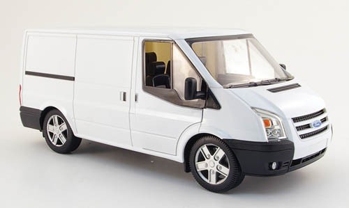 Van Pistonheads Scalextric Challenge Transit - The image shows a white commercial cargo van positioned in profile against a neutral background. The van has a sliding side door with a window that allows passengers to be seated in the rear compartment, in addition to a standard side door. The front grille has a prominent logo, and the vehicle is mounted on a set of five-spoke alloy wheels. It appears to be a display photograph meant to showcase the vehicle for promotional or sales purposes. The overall style of the van suggests it could be used for various commercial purposes, such as deliveries, utility services, or recreational trips.